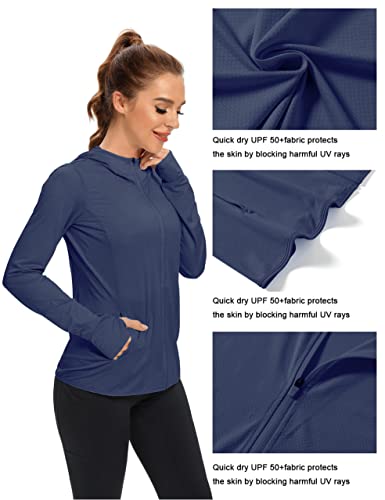KPSUN Women's UPF 50+ UV Sun Protection Clothing Zip Up Hoodie SPF Long Sleeve Sun Shirt Fising Hiking Outdoor Performance Jacket(navy,L)