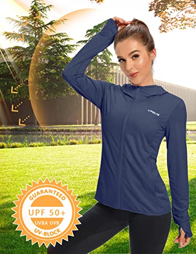 KPSUN Women's UPF 50+ UV Sun Protection Clothing Zip Up Hoodie SPF Long Sleeve Sun Shirt Fising Hiking Outdoor Performance Jacket(navy,L)