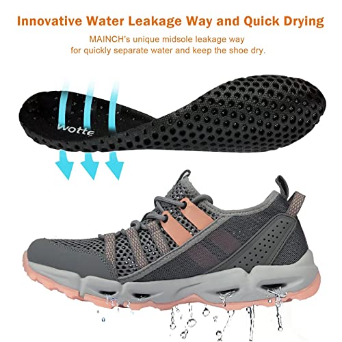 MAINCH Women's Hiking Water Shoes Quick Dry Outdoor Sport Sneakers (Pink, Size 9)