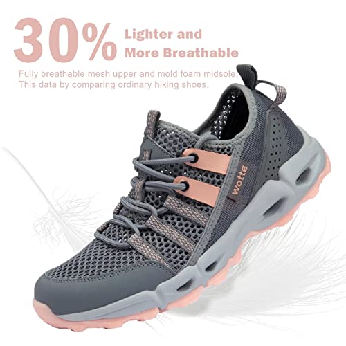 MAINCH Women's Hiking Water Shoes Quick Dry Outdoor Sport Sneakers (Pink, Size 9)