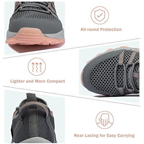 MAINCH Women's Hiking Water Shoes Quick Dry Outdoor Sport Sneakers (Pink, Size 9)