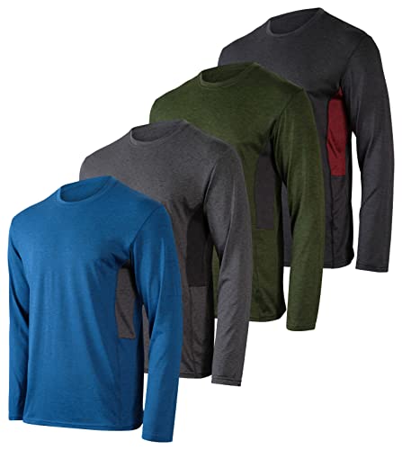 4 Pack:Mens Long Sleeve T-Shirt Workout Clothes Quick Dry Fit Gym Tee Shirt Athletic Active Performance Casual Moisture Wicking Exercise Clothing Running Cool Sport Training Undershirt Top-Set 4,L