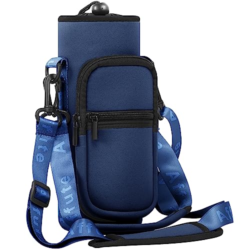 Affute Water Bottle Carrier Bag for 12-40 oz Bottles, with Adjustable Shoulder Strap,2 Pockets, Walking Camping Hiking Daypacks (RoyalBlue)