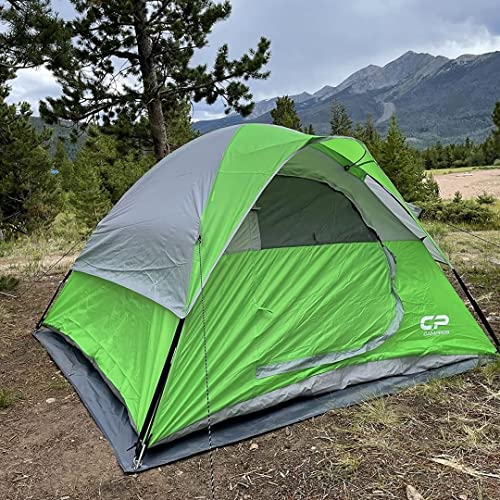 CAMPROS CP Tent 3 Person Camping Tents, Waterproof Windproof Backpacking Tent with Top Rainfly, Easy Set up Small Lightweight Dome Tents, Hiking Beach Outdoor with 3 Windows - Green