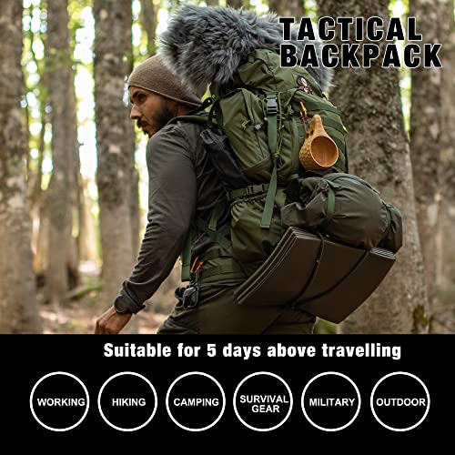 Mardingtop 60L Molle Hiking Internal Frame Backpacks with Rain Cover for Camping,Backpacking,Travelling(Khaki)