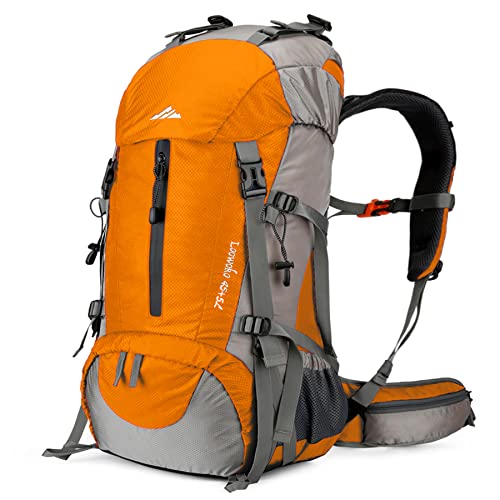 Loowoko 50L Hiking Backpack, Waterproof Camping Essentials Bag with Rain Cover, 45+5 Liter Lightweight Backpacking Back Pack