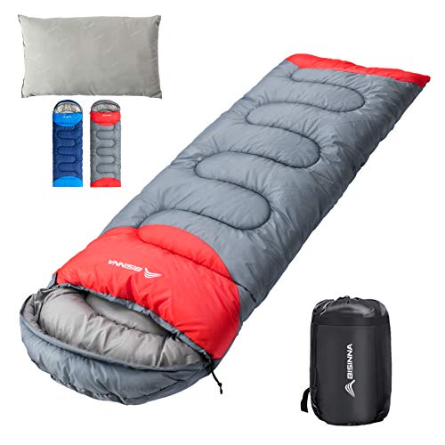 BISINNA Sleeping Bag with Pillow - 4 Season Backpacking Sleeping Bag Lightweight Waterproof Warm and Washable for Adults, Kids, Women, Men's Outdoors Camping, Hiking, Mountaineering