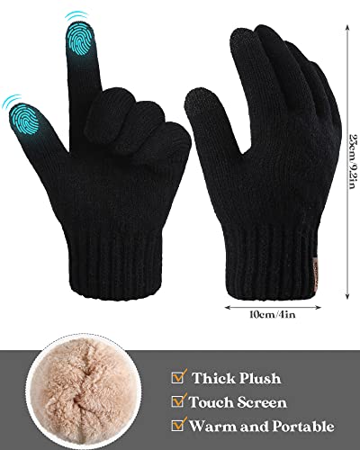 6 Pcs Women Winter Beanie Hat Scarf Touchscreen Gloves Set Knitted Fleece Pom Beanie Hat Neck Warmer Touchscreen Warm Glove for Cold Winter Women, Black and White