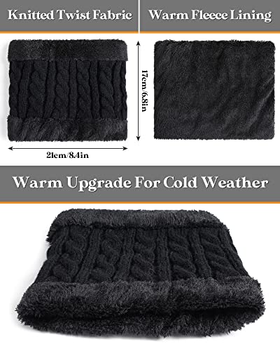 6 Pcs Women Winter Beanie Hat Scarf Touchscreen Gloves Set Knitted Fleece Pom Beanie Hat Neck Warmer Touchscreen Warm Glove for Cold Winter Women, Black and White