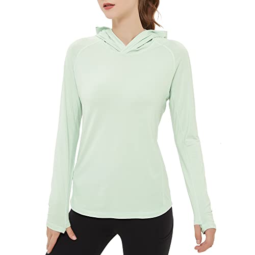 netdraw Women's Ultra-Soft Bamboo Hoodie UPF 50+ Sun Protection Long Sleeve Lightweight SPF Outdoor Fishing Hiking Shirt (Pale Green, Large)