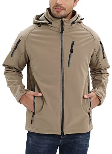 TACVASEN Men's Waterprooft Ski Snow Jacket Hiking Military Hunting Outdoor Jacket Khaki, L
