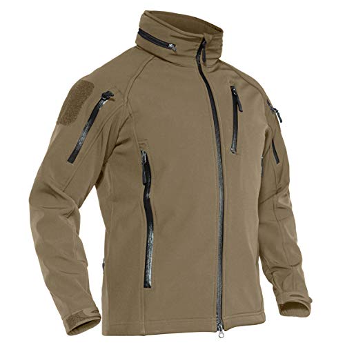TACVASEN Men's Waterprooft Ski Snow Jacket Hiking Military Hunting Outdoor Jacket Khaki, L