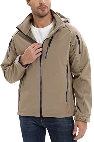 TACVASEN Men's Waterprooft Ski Snow Jacket Hiking Military Hunting Outdoor Jacket Khaki, L