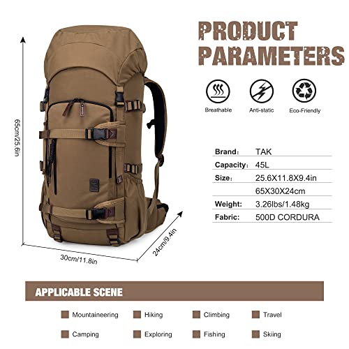 TAK Hiking Backpack for Men Women 45L Outdoor Travel Camping Day Pack