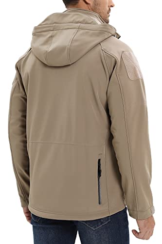 TACVASEN Men's Waterprooft Ski Snow Jacket Hiking Military Hunting Outdoor Jacket Khaki, L