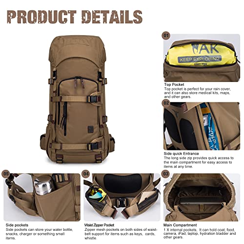 TAK Hiking Backpack for Men Women 45L Outdoor Travel Camping Day Pack