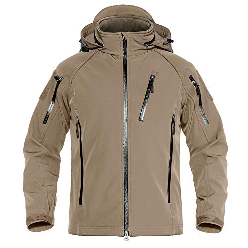 TACVASEN Men's Waterprooft Ski Snow Jacket Hiking Military Hunting Outdoor Jacket Khaki, L