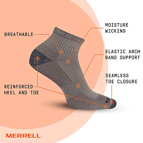 Merrell womens Cushioned Performance Hiker Hiking Socks, Charcoal Black (Quarter), 9 11 US