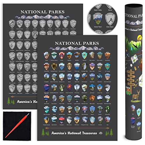 National Parks Scratch Off Map of United States Poster [Charcoal Grey], Bucket List, US Travel Map Print, USA Gift for Travelers Road Trip Adventure Journal & Wallart, Fits 12”x16” frame by Bright Standards