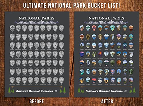 National Parks Scratch Off Map of United States Poster [Charcoal Grey], Bucket List, US Travel Map Print, USA Gift for Travelers Road Trip Adventure Journal & Wallart, Fits 12”x16” frame by Bright Standards