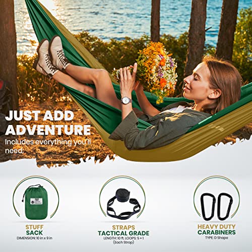 Utopia Home Camping Hammock Double & Single with 2 Tree Hammock Straps, Travel Hammock Backpacking Nylon Parachute Hammock for Outdoor & Hiking