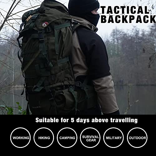Mardingtop 65+10L Internal Frame Backpack with Rain Cover for Military Camping Hiking Traveling Army Green-M403