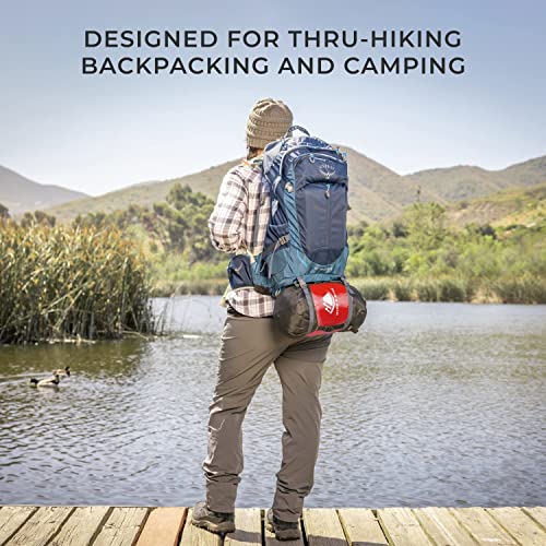 Hyke & Byke Snowmass 0 F Hiking & Backpacking Sleeping Bag - 4 Season, 650FP Duck Down Sleeping Bag - Ultralight - Red - 78in - Regular