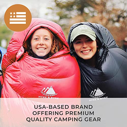 Hyke & Byke Snowmass 0 F Hiking & Backpacking Sleeping Bag - 4 Season, 650FP Duck Down Sleeping Bag - Ultralight - Red - 78in - Regular
