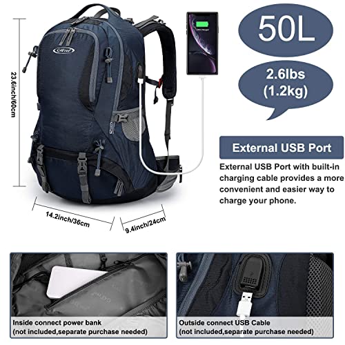 G4Free 50L Hiking Backpack Waterproof Daypack Outdoor Camping Climbing Backpack with Rain Cover for Men Women