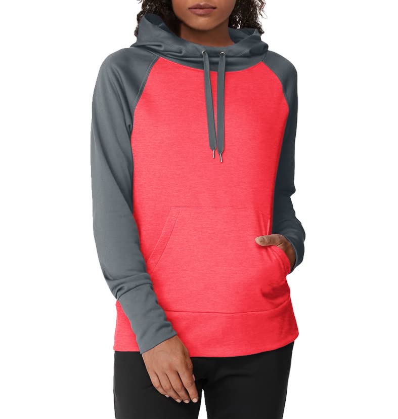 Hanes womens Sport Performance Fleece Pullover Hoodie Hoody, Dada Grey Solid/Razzle Pink Heather, Medium US