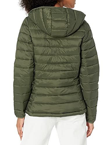 Amazon Essentials Women's Lightweight Long-Sleeve Full-Zip Water-Resistant Packable Hooded Puffer Jacket, Olive, Large