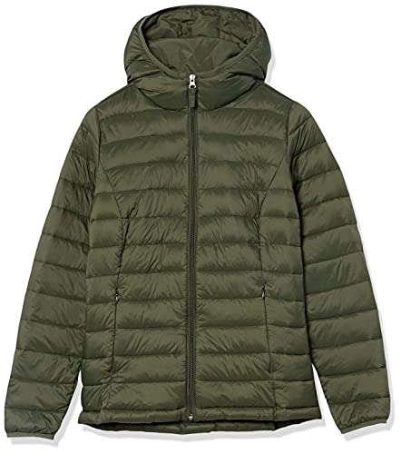 Amazon Essentials Women's Lightweight Long-Sleeve Full-Zip Water-Resistant Packable Hooded Puffer Jacket, Olive, Large