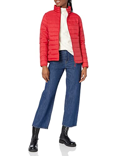 Amazon Essentials Women's Lightweight Long-Sleeve Water-Resistant Puffer Jacket (Available in Plus Size), Red, Small