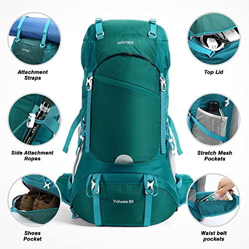 HOMIEE 50L Hiking Backpack Travel Backpack Waterproof Daypack Outdoor Camping Climbing Backpack with Rain Cover