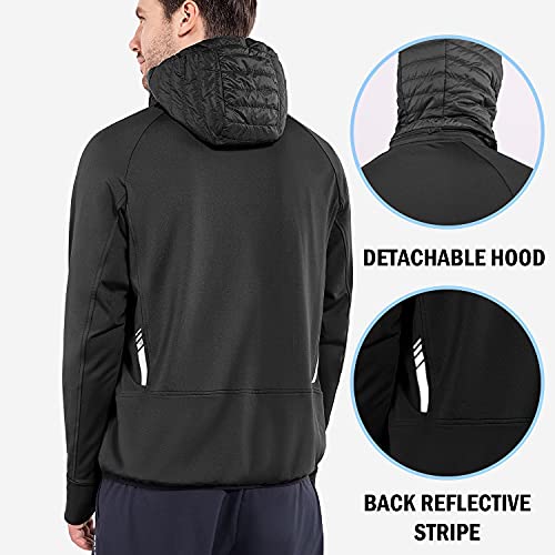 BALEAF Men's Lightweight Warm Puffer Jacket Winter Down Jacket Thermal Hybrid Hiking Coat Water Resistant Packable Black L