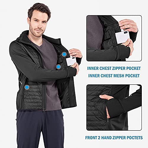 BALEAF Men's Lightweight Warm Puffer Jacket Winter Down Jacket Thermal Hybrid Hiking Coat Water Resistant Packable Black L