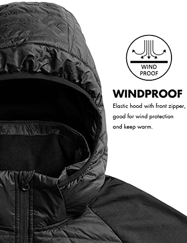 BALEAF Men's Lightweight Warm Puffer Jacket Winter Down Jacket Thermal Hybrid Hiking Coat Water Resistant Packable Black L