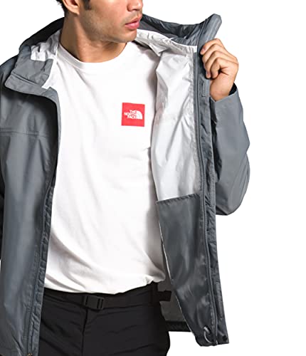 THE NORTH FACE Men’s Venture 2 Waterproof Hooded Rain Jacket, Mid Grey/Mid Grey/TNF Black, Small