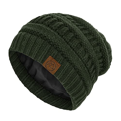 American Trends Beanies Women Winter Hats for Women Satin Lined Cute Slouchy Beanie Winter Warm Skull Cable Knit Snow Ski Hat Army Green