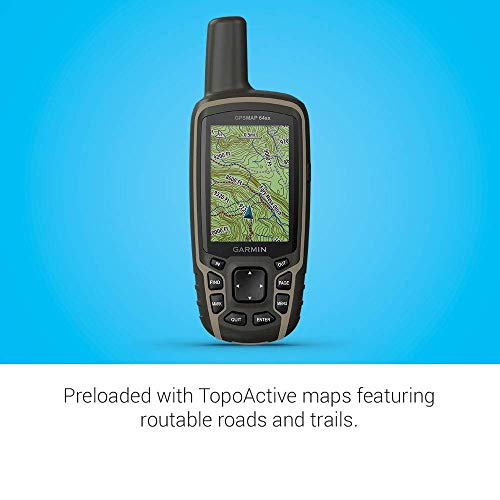 Garmin GPSMAP 64sx, Handheld GPS with Altimeter and Compass, Preloaded With TopoActive Maps, Black/Tan (Renewed)