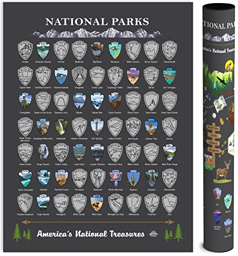 National Parks Scratch Off Map of United States Poster [Charcoal Grey], Bucket List, US Travel Map Print, USA Gift for Travelers Road Trip Adventure Journal & Wallart, Fits 12”x16” frame by Bright Standards