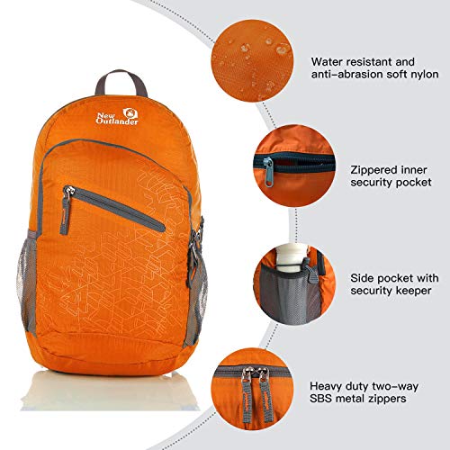 Outlander Packable Handy Lightweight Travel Hiking Backpack Daypack-Orange-L