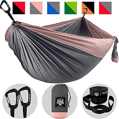 Double Hammock for Camping, Travel and Hiking - 2 Person Outdoor Hammock - Lightweight & Portable Yet Heavy Duty with Straps Included for Easy Hanging from Trees - Great Camping Gifts for Men & Women