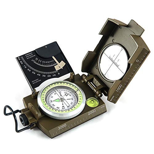 Eyeskey Multifunctional Military Metal Sighting Navigation Compass with Inclinometer | Impact Resistant & Waterproof Compass for Hiking, Camping, Boy Scout (Green)