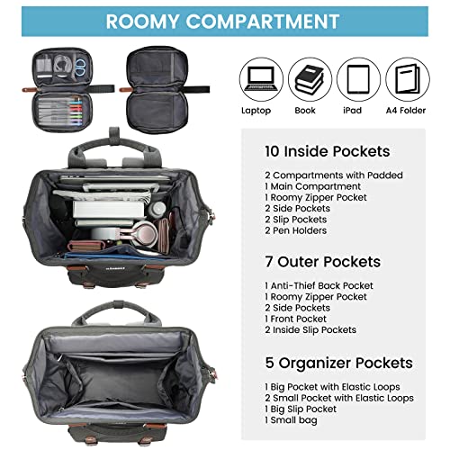 LOVEVOOK Laptop Backpack for Women, Teacher Nurse Bag Work Travel Computer Backpacks Purse,College School Student Bookbag