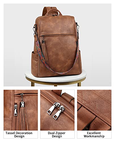 FADEON Laptop Backpack Purse for Women Large Designer PU Leather Laptop Bag, Ladies College Book Bag Shoulder Bags
