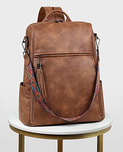 FADEON Laptop Backpack Purse for Women Large Designer PU Leather Laptop Bag, Ladies College Book Bag Shoulder Bags