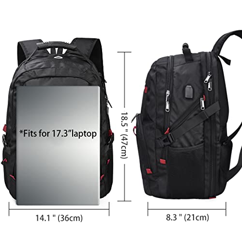 Laptop Backpack 17 Inch Waterproof Extra Large TSA Travel Backpack Anti Theft College Business Mens Backpacks with USB Charging Port 17.3 Gaming Computer Backpack for Women Men Black 45L