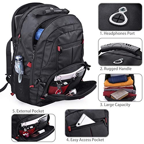 Laptop Backpack 17 Inch Waterproof Extra Large TSA Travel Backpack Anti Theft College Business Mens Backpacks with USB Charging Port 17.3 Gaming Computer Backpack for Women Men Black 45L