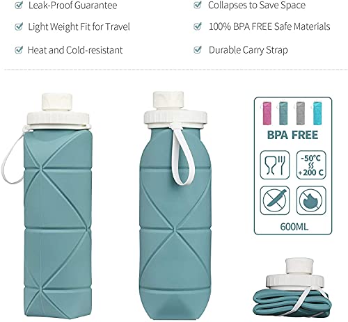 SPECIAL MADE Collapsible Water Bottles Leakproof Valve Reusable BPA Free Silicone Foldable Travel Water Bottle for Gym Camping Hiking Travel Sports Lightweight Durable 20oz Dark Green